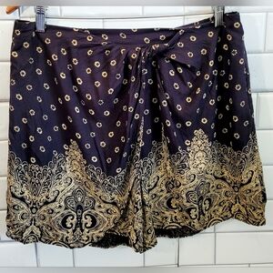 Anthropologie Hei  Hei Ladies High Waist Black Beige Motif Print Skirted Short R